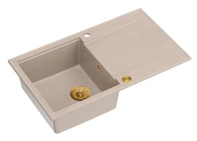 Quadri Luton perle beige évier en granit avec égouttoir réversible 86x50cm avec bouchon doré 1208971778