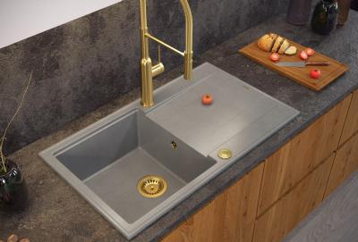 Quadri Luton perle beige évier en granit avec égouttoir réversible 86x50cm avec bouchon doré 1208971778
