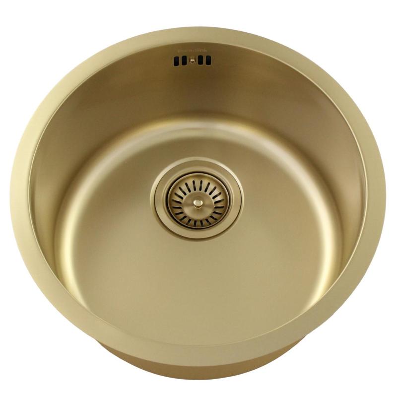Pure.Sink Rondo Doré Évier rond à encastrer, sous-comptoir et en saillie 38 cm PRN38-60