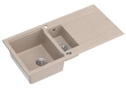 Quadri Luton perle beige granit montage 1,5 évier avec égouttoir réversible 100x50cm avec bouchon en acier inoxydable 1208971794