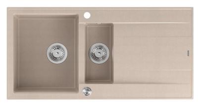 Quadri Luton perle beige granit montage 1,5 évier avec égouttoir réversible 100x50cm avec bouchon en acier inoxydable 1208971794