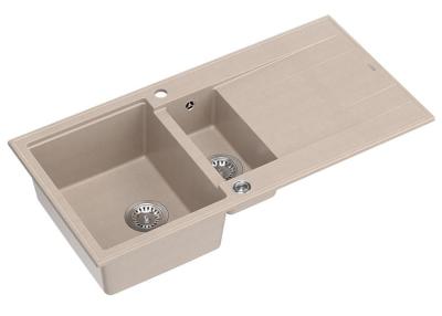 Quadri Luton perle beige granit montage 1,5 évier avec égouttoir réversible 100x50cm avec bouchon en acier inoxydable 1208971794