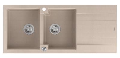 Quadri Luton construction double évier en granit perle beige avec égouttoir 116x50 cm avec bouchon en acier inoxydable 1208971812