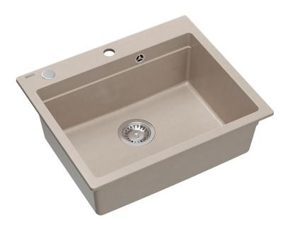 Quadri Durham Pearl Beige granit évier à poser 595x500 avec distributeur de savon, planche à découper, bac d'insertion et tapis roulant 1208971814