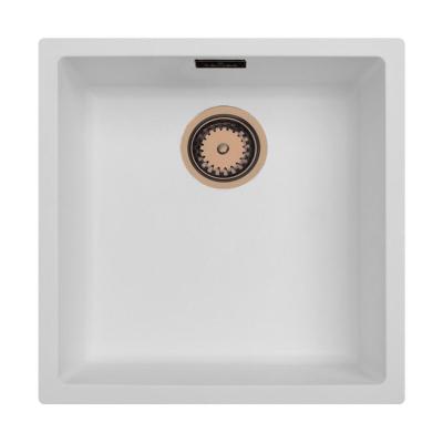 Évier en fibre Ausmann blanc 40x40cm à encastrer, à poser et à fleur avec bouchon automatique en cuivre 1208971893