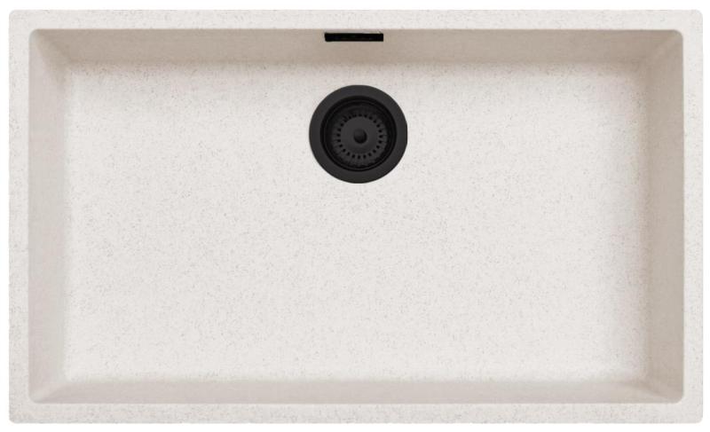 Ausmann Fibre sable blanc grand évier 70x40cm sous-plan, sur plan et encastré avec bouchon automatique noir 1208971936