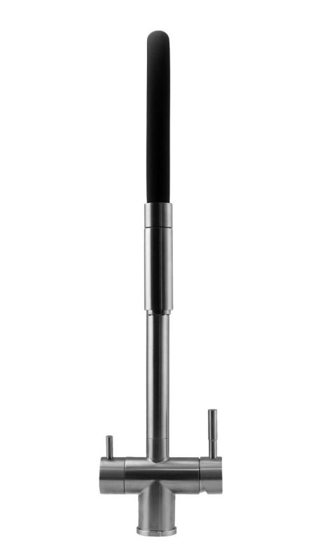 Pure.Sink Elite Steel Flex Robinet de cuisine en acier inoxydable à 3 voies avec bec flexible et eau filtrée PS8110-02