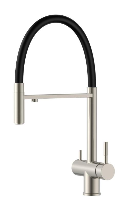 Pure.Sink Elite Steel Flex Robinet de cuisine en acier inoxydable à 3 voies avec bec flexible et eau filtrée PS8110-02