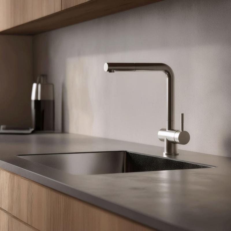 Pure.Sink Elite Steel Pulse-S robinet de cuisine en acier inoxydable avec bec extractible et mode pulvérisation PS8500-02