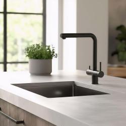Pure.Sink Elite Steel Clear-S Mat noir Robinet de cuisine 3 voies avec Bec Extractible et Eau Filtrée PS8120-10