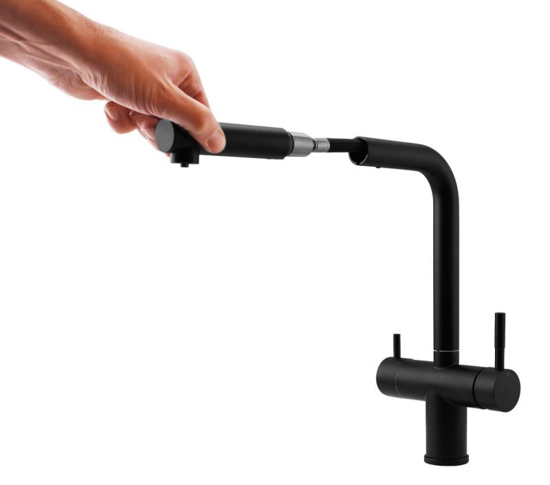 Pure.Sink Elite Steel Clear-S Mat noir Robinet de cuisine 3 voies avec Bec Extractible et Eau Filtrée PS8120-10