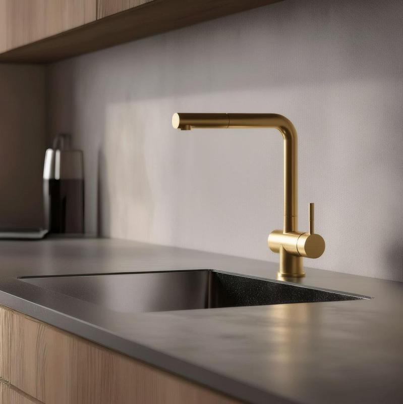 Pure.Sink Elite Steel Pulse-S robinet de cuisine en or brossé PVD avec bec extractible et jet d'eau PS8500-60
