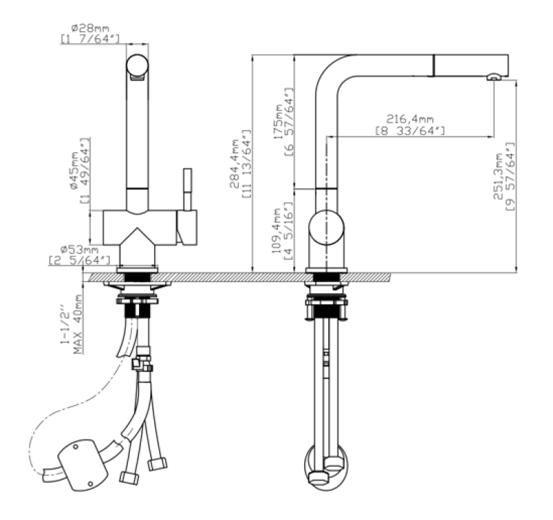Pure.Sink Elite Steel Pulse-S robinet de cuisine en or brossé PVD avec bec extractible et jet d'eau PS8500-60
