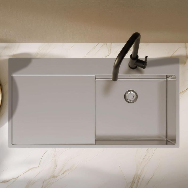 Pure.Sink Exclusivo Évier en acier inoxydable avec égouttoir 100 x 52 cm Robinet à levier droit PEX47100RT-02