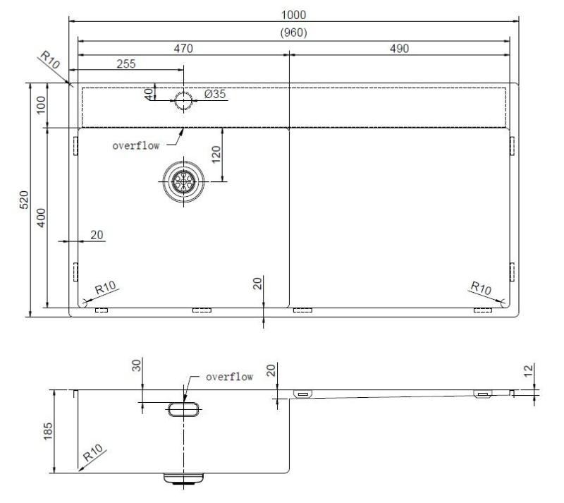 Pure.Sink Exclusivo Évier en acier inoxydable avec égouttoir 100 x 52 cm Robinet à levier gauche PEX47100LT-02