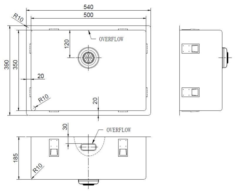 Pure.Sink Exclusivo Évier spécial en acier inoxydable de 35 cm de long, 50 x 35 cm, rayon de 10 mm PEX5035-02