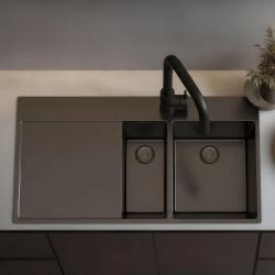 Pure.Sink Exclusivo Évier Gun metal 1,5  avec égouttoir 100x52 cm Robinet à levier droit PEX3418100RT-61