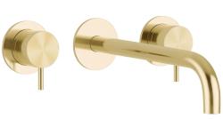 Waterevolution Flow Mitigeur lavabo encastré 3 trous PVD Or blanc avec bec 15 cm T1163FWGE-15