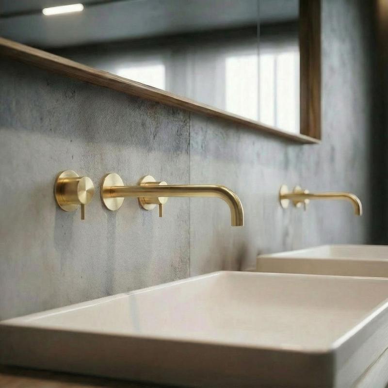 Waterevolution Flow Mitigeur lavabo encastré 3 trous PVD Or blanc avec bec 21 cm T1163FWGE-21