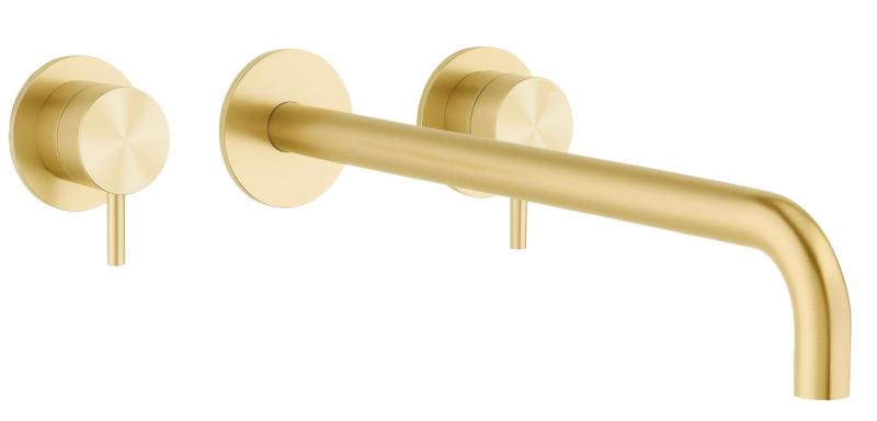 Waterevolution Flow Mitigeur lavabo encastré 3 trous PVD Or blanc avec bec 25 cm T1163FWGE-25