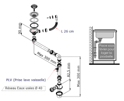 Ausmann Kit d'évacuation en acier inoxydable avec trop-plein rond, siphon inclus, pour évier simple 1208972186