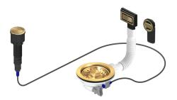 Pure.Sink Universal Kit d'évacuation doré comprenant un bouton-poussoir avec bouchon, ainsi qu'un trop-plein rectangulaire et rond WSTAUT-60