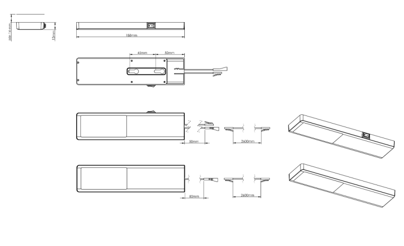 Indux Nivo Kit LED pour cuisine 3x3 W avec interrupteur central Noir 1208972330
