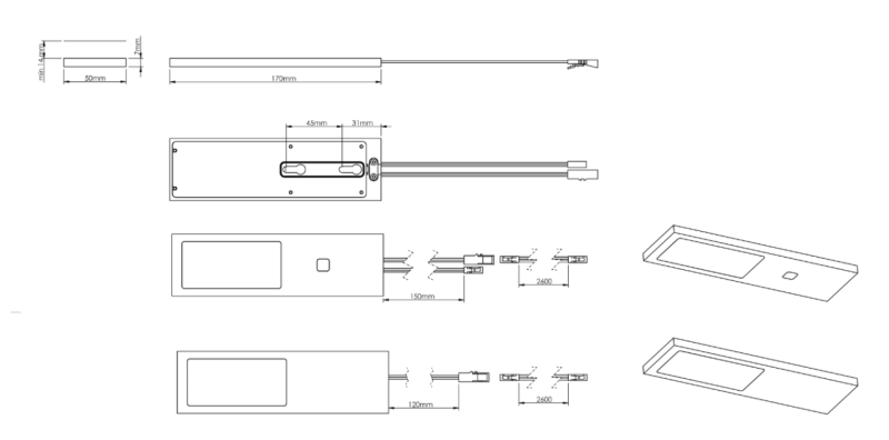 Indux Lino Kit LED pour cuisine 2 spots 4 W avec interrupteur tactile intégré Aluminium 1208972394