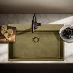 Pure.Sink Luxion Grand évier PVD antique en bronze 78 x 50 cm Tapwing avec banc de robinetterie et étagère inférieure PLX7850T-64