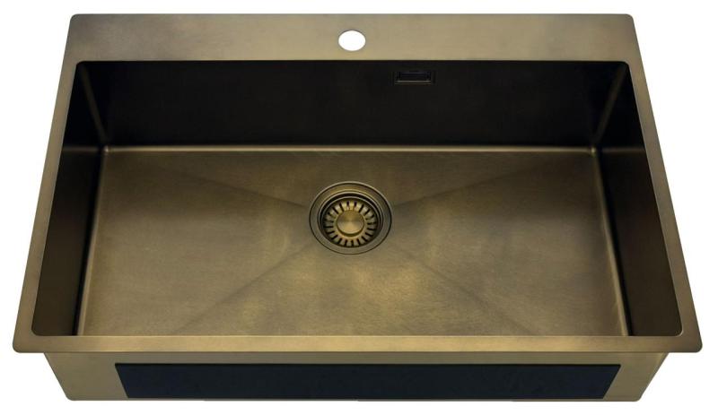 Pure.Sink Luxion Grand évier PVD antique en bronze 78 x 50 cm Tapwing avec banc de robinetterie et étagère inférieure PLX7850T-64