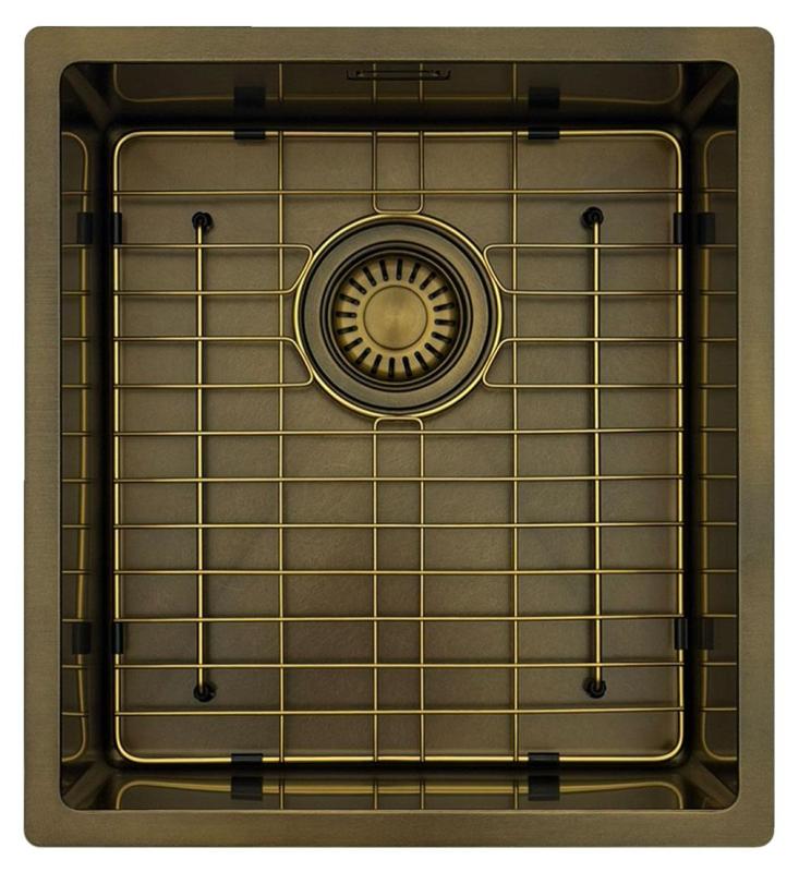 Pure.Sink Luxion PVD Antique Bronze sink 36x40 cm undermount, flush mount, and top mount with bottom rack PLX3640-64