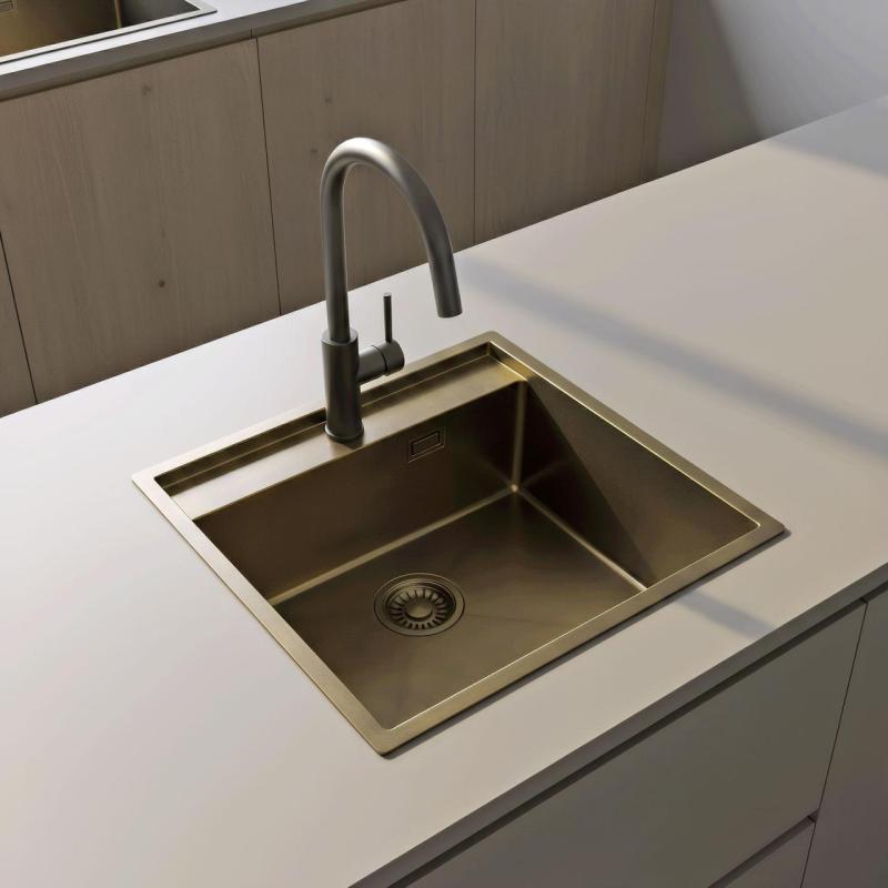 Pure.Sink Luxion PVD Évier antique en bronze 51 x 50 cm Tapwing avec banc de robinetterie et grille de fond PLX5150T-64