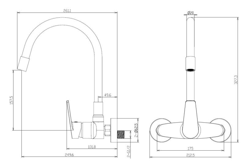 Aquanello Casa Robinet de cuisine mural noir avec bec haut et flexible BL-1301-CS