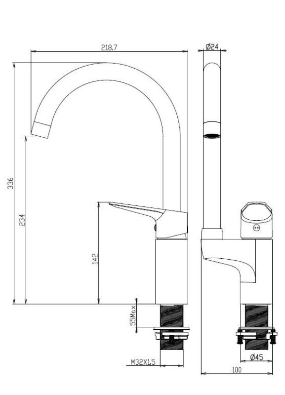 Aquanello Casa Mitigeur de cuisine noir avec levier supérieur BL-1202-CS