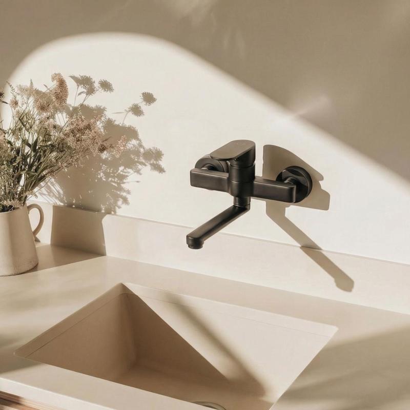 Aquanello Casa Robinet mural de cuisine à levier unique noir avec bec de 15 cm BL-1415-CS