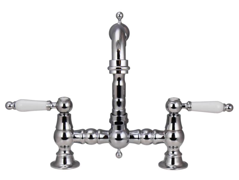 Aquanello Heritage Manor Robinet de cuisine classique Nostalgic Bridge en chrome avec levier blanc CR-0010-HM