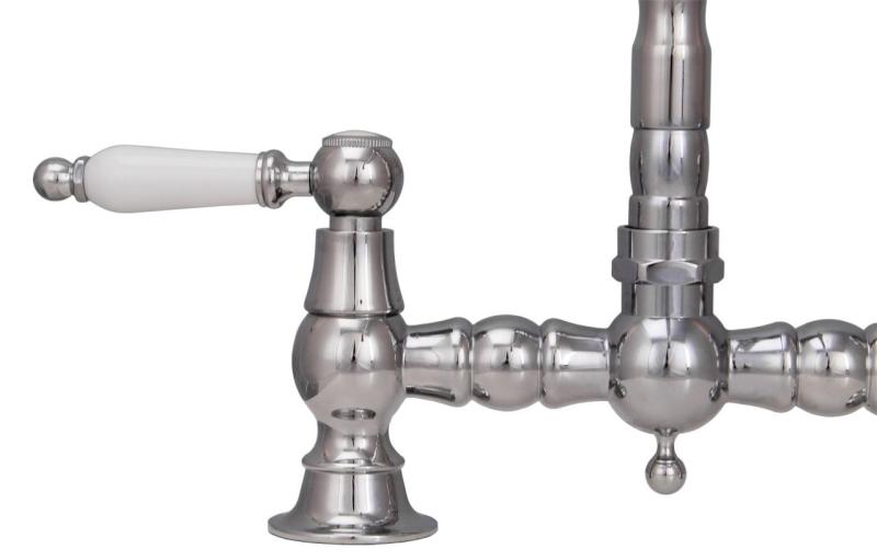 Aquanello Heritage Manor Robinet de cuisine classique Nostalgic Bridge en chrome avec levier blanc CR-0010-HM