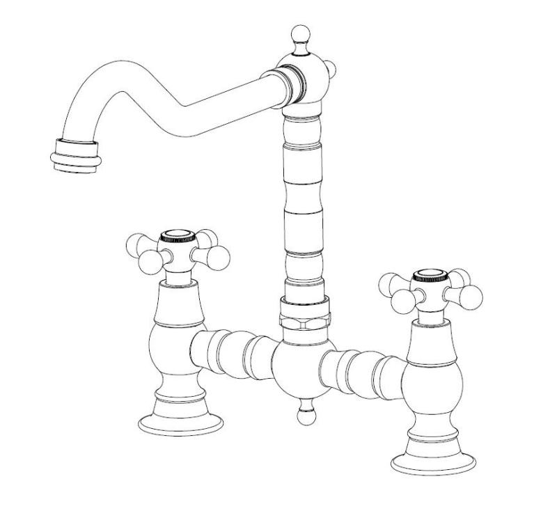 Aquanello Heritage Ascot Robinet de cuisine classique de style rétro, modèle « Pont », en bronze avec poignées en croix BN-4001-HA