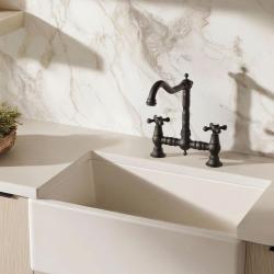 Aquanello Heritage Ascot Robinet de cuisine classique de style rétro, noir avec poignées en croix BL-4001-HA