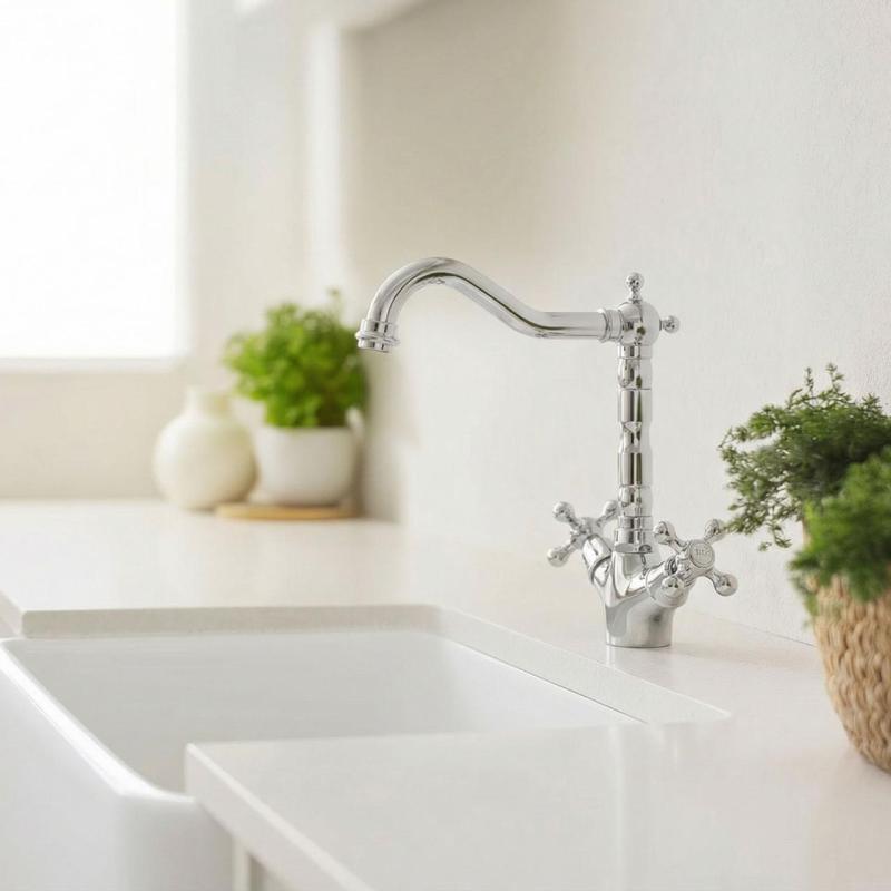 Aquanello Heritage Ascot Robinet de cuisine classique et nostalgique, chromé, avec bec coudé CR-4002-HA