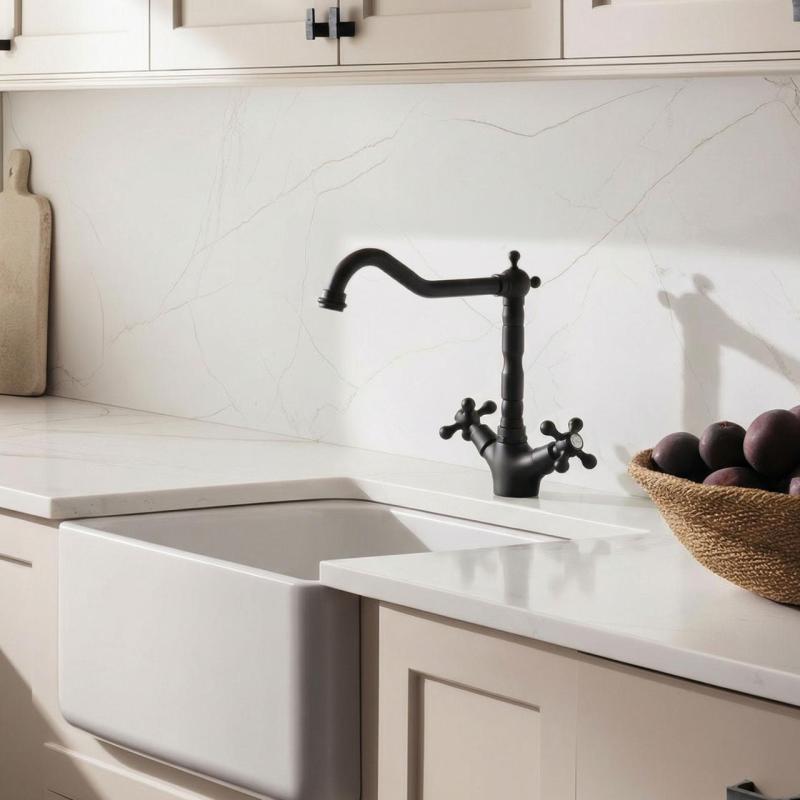 Aquanello Heritage Ascot Robinet de cuisine classique et nostalgique, noir, avec bec coudé BL-4002-HA