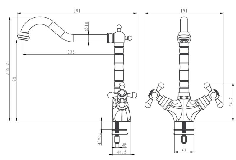 Aquanello Heritage Ascot Robinet de cuisine classique et nostalgique en acier inoxydable avec bec coudé NB-4002-HA