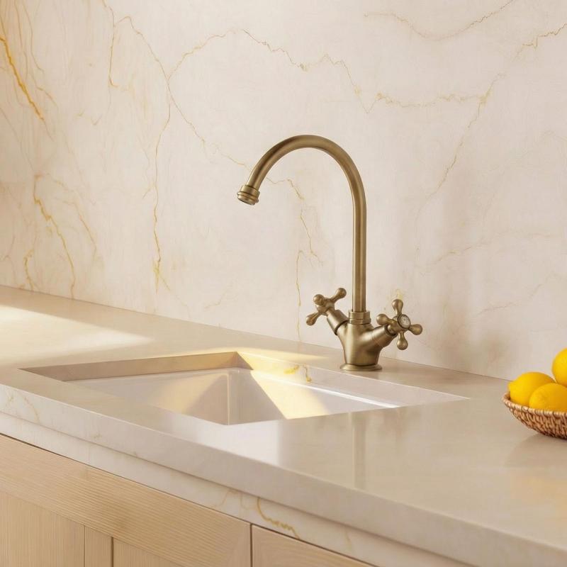 Aquanello Heritage Ascot Robinet de cuisine classique et nostalgique, couleur bronze, avec bec rond BN-4003-HA