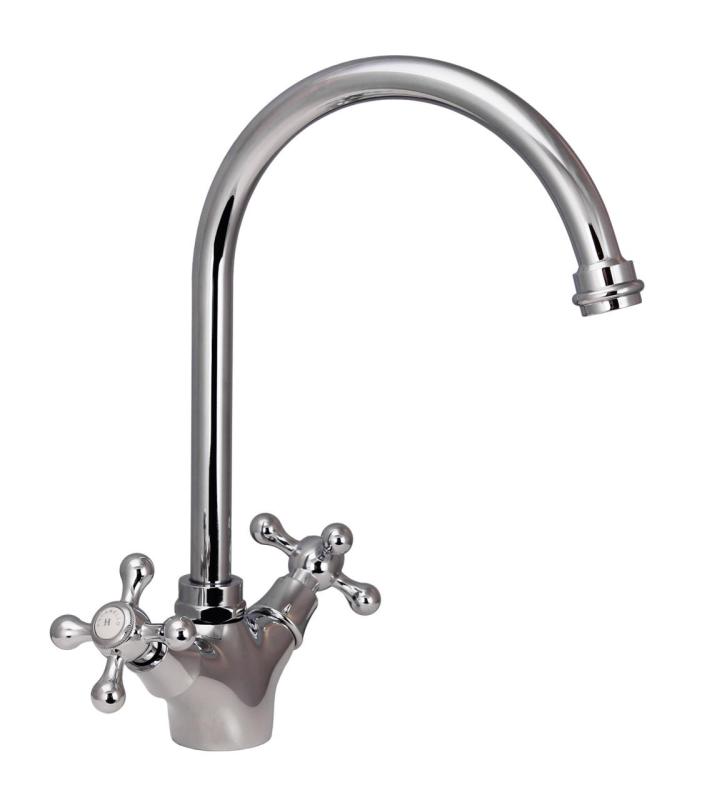 Aquanello Heritage Ascot Robinet de cuisine classique et nostalgique en chrome avec bec rond CR-4003-HA