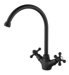 Aquanello Heritage Ascot Robinet de cuisine classique et nostalgique, noir, avec bec rond BL-4003-HA