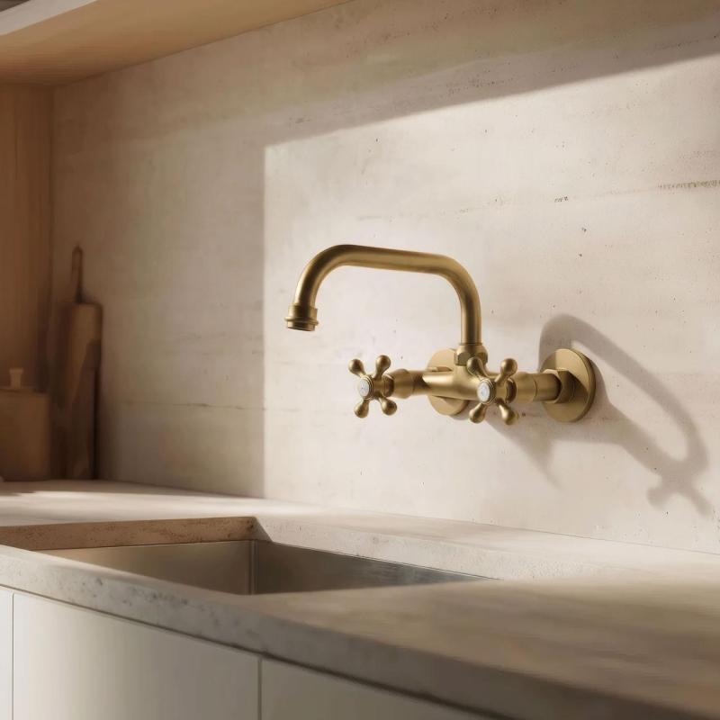 Aquanello Heritage Ascot Robinet mural de cuisine classique à bec haut, couleur bronze BN-4110-HA