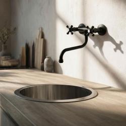 Aquanello Heritage Ascot Robinet mural classique pour cuisine Noir BL-4111-HA