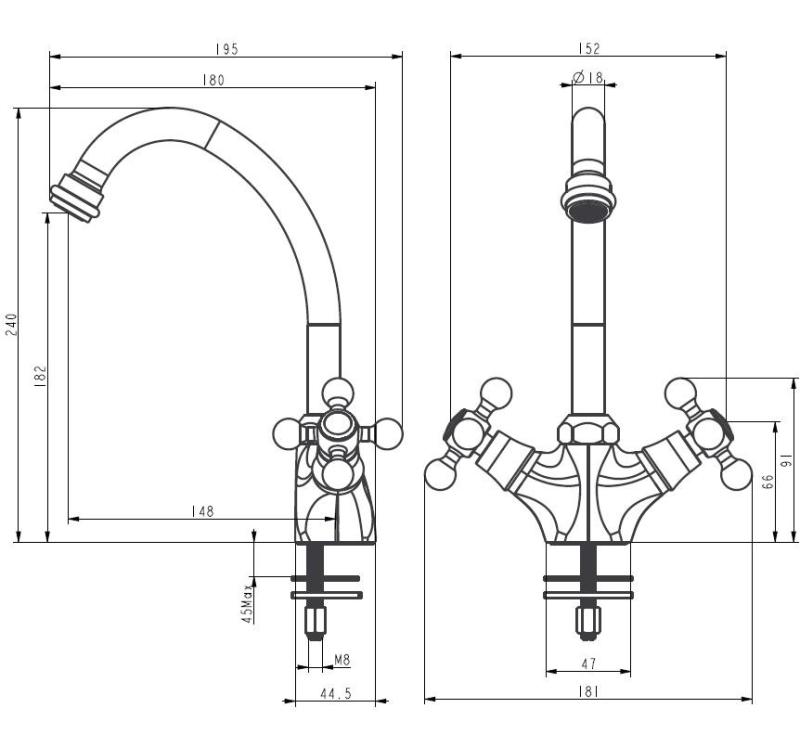 Aquanello Heritage Ascot Robinet de cuisine classique et nostalgique en bronze BN-4004-HA