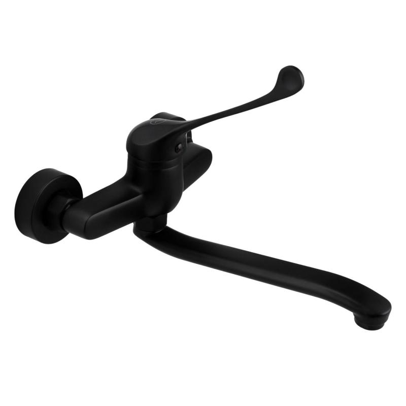 Aquanello Medic Robinet mural de cuisine à longue poignée noir BL-1005-MD