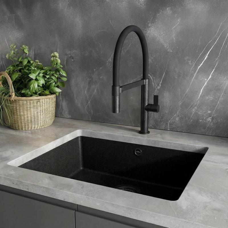 Ausmann Alira Robinet de cuisine noir avec bec flexible 1208972565